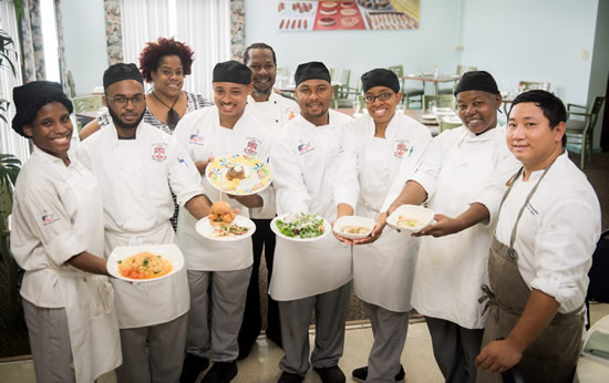 Chef Danai Chef Eve Chef Ming with Bermuda College culinary arts students