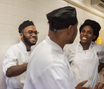 BC culinary students in the kitchen kicking back